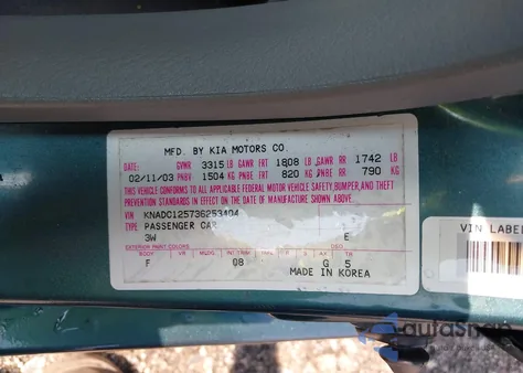 2003 Kia Rio z USA, uszkodzony, nr VIN KNADC125736253404